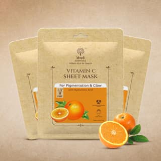 Khadi Essentials Vitamin C Sheet Mask For Dryness & Glow,Moisturization with Hyaluronic Acid