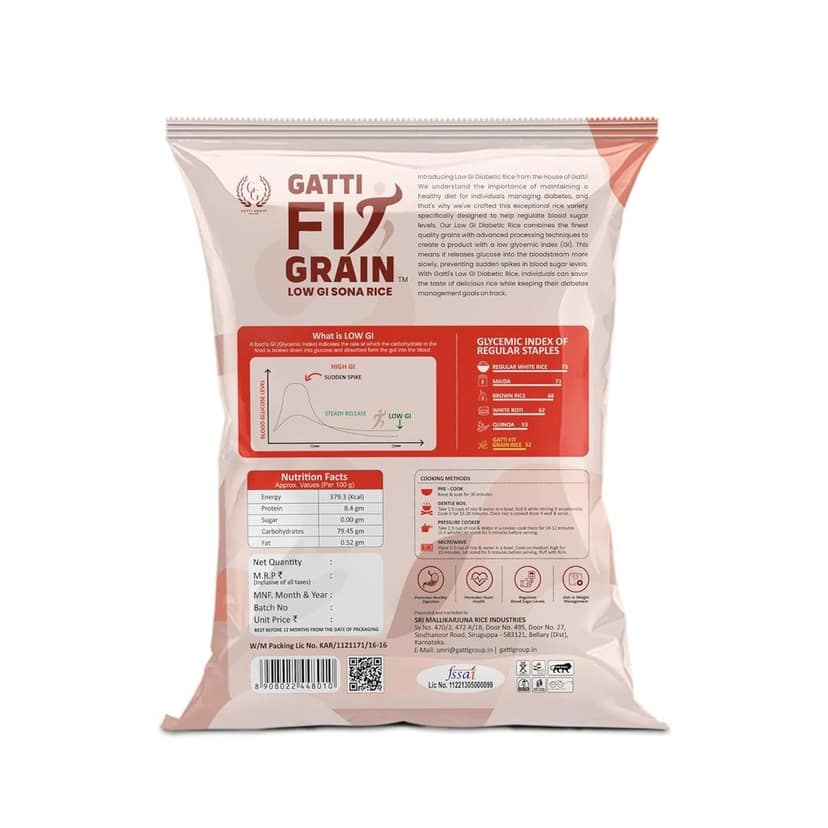 Low GI Sona Rice - 5 Kg | Diet & Diabetic Friendly | Ideal Choice for Diabetics & Weight Management for Health-conscious Individuals | Certified Low Sugar Rice view 5