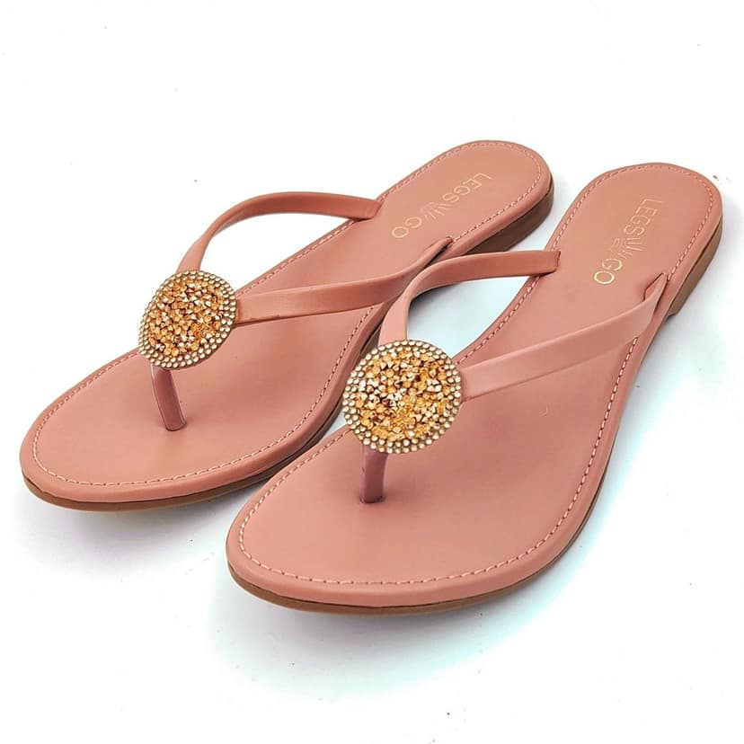 LEGS GO Peach Round Stone on Straps Sandals for Women Casual and Ethnic Wear view 3