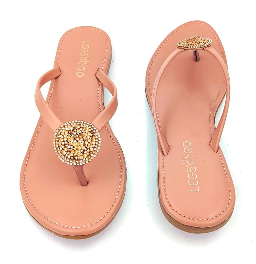 LEGS GO Peach Round Stone on Straps Sandals for Women Casual and Ethnic Wear view 5