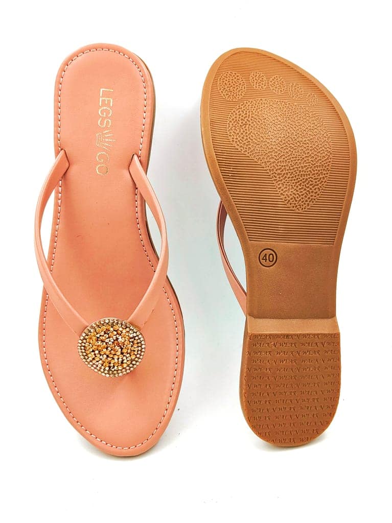 LEGS GO Peach Round Stone on Straps Sandals for Women Casual and Ethnic Wear view 6