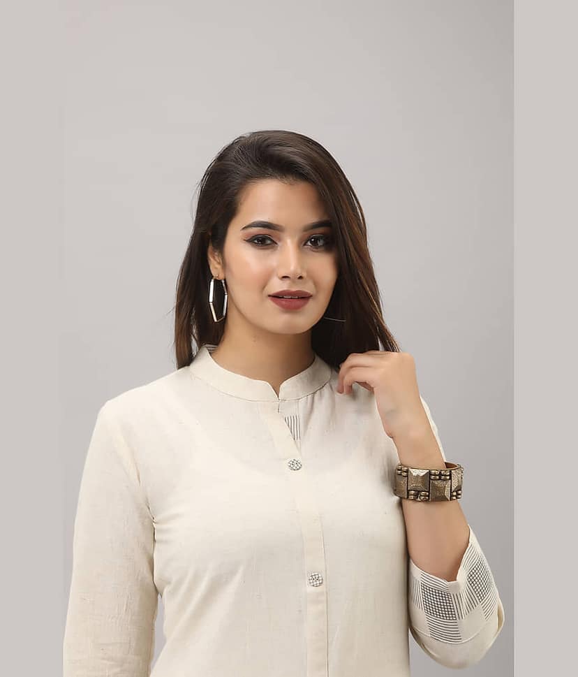 MAUKA Cotton Checks Kurti With Palazzo Women's Stitched Salwar Suit - White ( Pack of 1 ) view 2