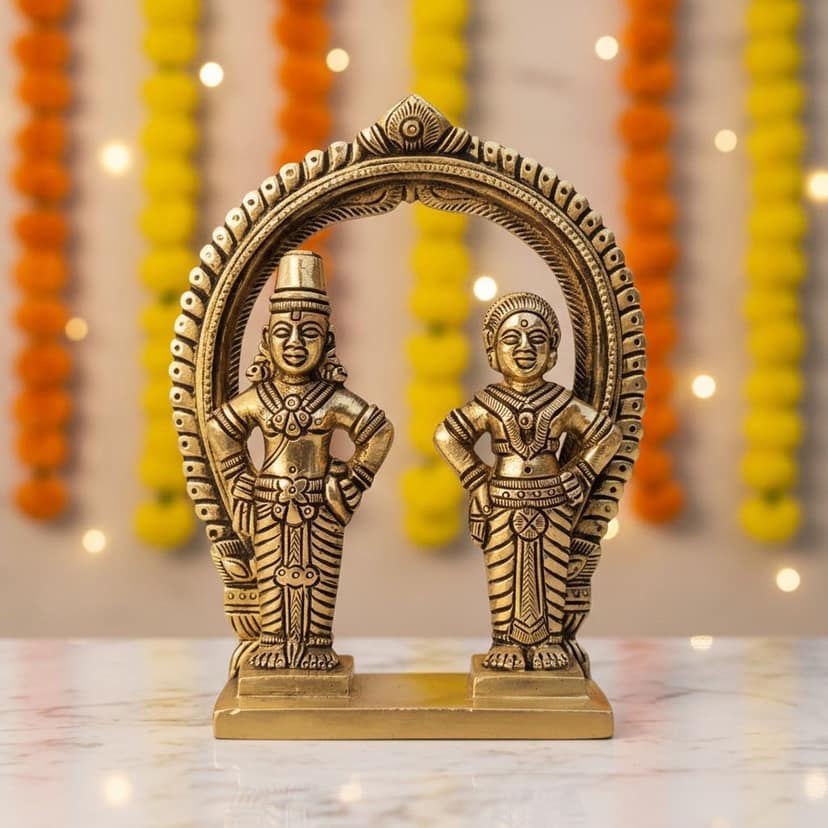 Brass Vitthal Rukmini Murti � Traditional Hindu Brass God Home Idol, Height : 6 Inch (BSMAS1468 H)