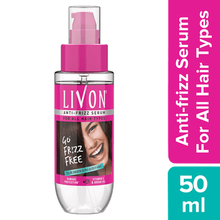 Livon Serum Anti-Frizz Serum - For All Hair Types, Damage Protection, With Vitamin E & Argan Oil, 50 Ml