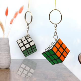 Magic Puzzle Cube Stylish Keychains Rings Combo Pack of 2