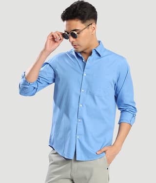 IVOC 100% Cotton Regular Fit Solids Full Sleeves Men's Casual Shirt - Blue ( Pack of 1 )