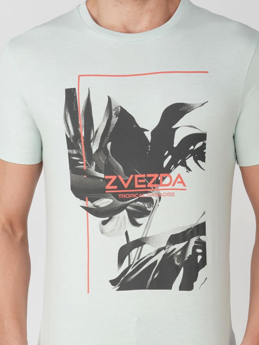 Men’s Stylish Graphic Cotton T-Shirt Europe Fit-Blue view 4