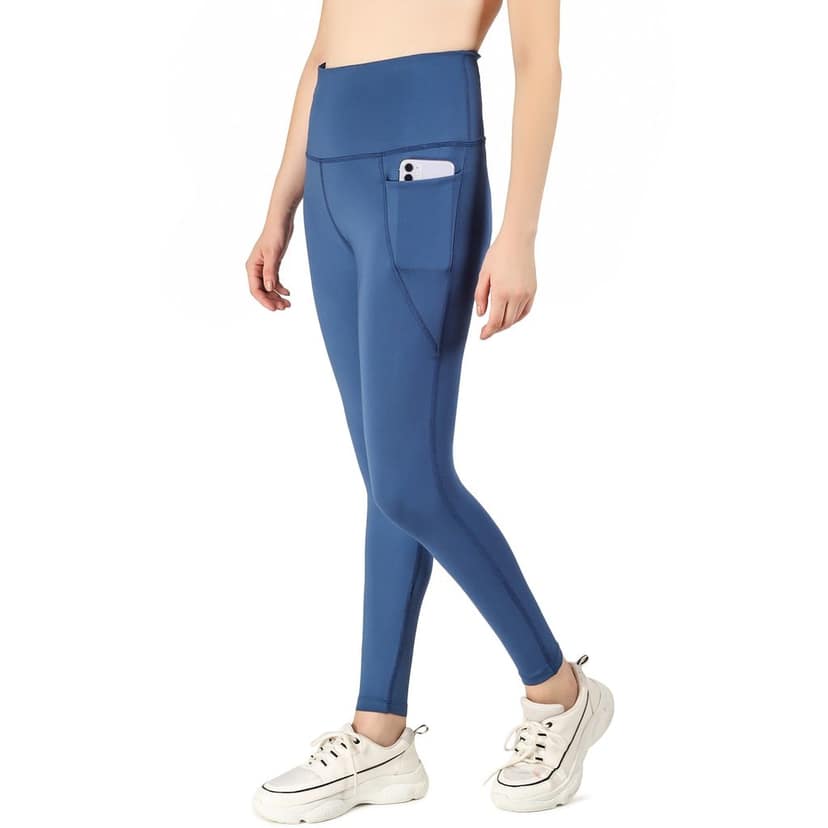 Body Smith Women’s Solid Blue High Waist Active Sports Tights with Side Pocket | Stretchable Gym Leggings for Yoga, Running & Workout | Comfortable & Stylish Fitness Wear view 2