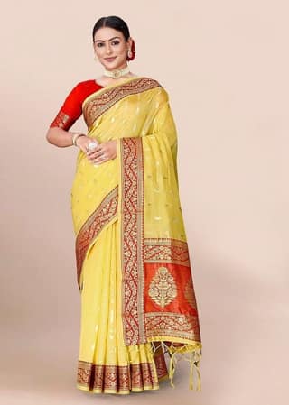 Woven Art Silk Saree in Yellow