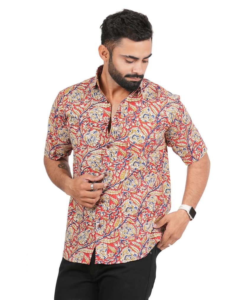 Tribes India Bagru Hand Block Printed Floral Cotton Shirt - Multicolor view 3