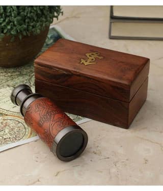Generic - Leather Wrapped Metallic Dollond London Telescope with Sheesham Box Showpiece 3 cm