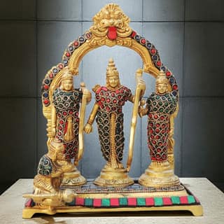 Brass Ram Darbar Idol | Handcrafted Ram Parivar Puja Murti, Height : 9 Inch (BSMAS837 B)
