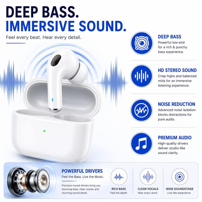 Tarendra TWS Wireless Earbuds Bluetooth 5.3 with Touch Control | Type-C Fast Charging Case | Deep Bass Earphones with Mic view 6