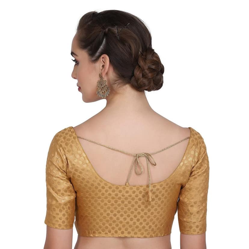 Brocade Dot Stitched Saree Blouse with Short Sleeves view 2