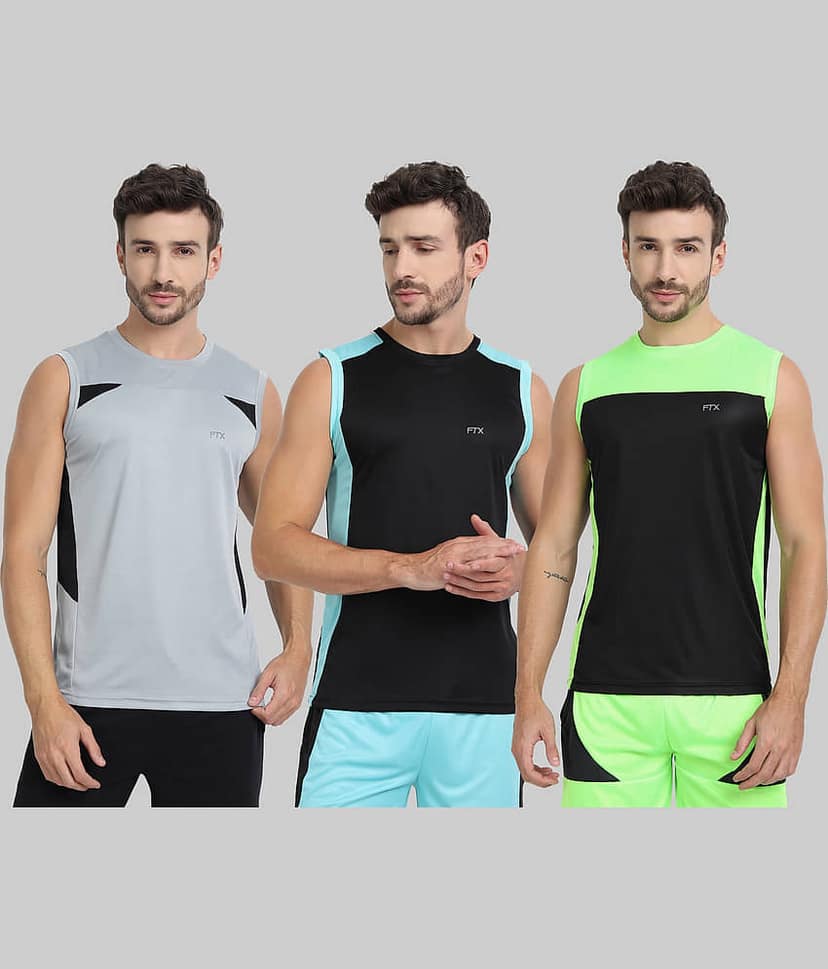 FTX Pack of 3 Polyester Basic Vest For Men ( Charcoal )