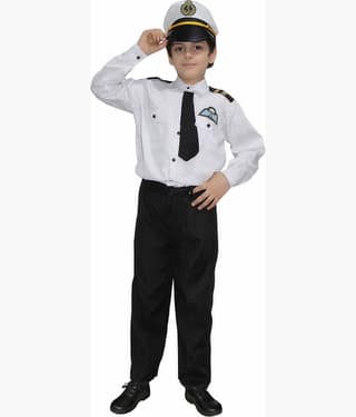 Kaku Fancy Dresses Our Community Helper Pilot Costume -Black & White, 3-4 Years, For Boys & Girls
