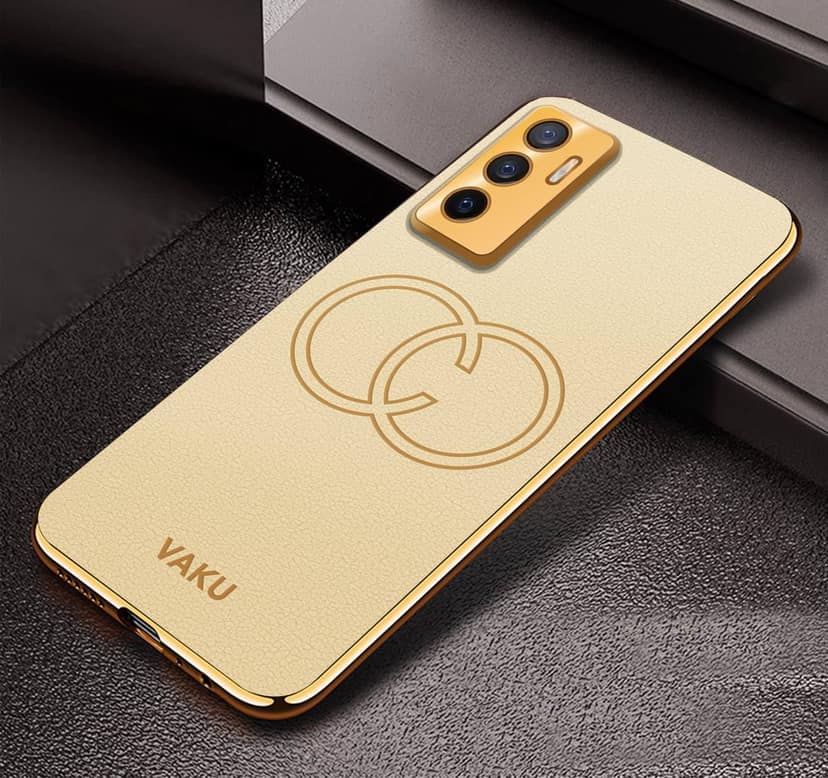 Vaku Luxos Skylar Back Cover Case for Vivo V23e 5G with Leather Pattern Design Gold Electroplated Soft TPU Cover, Shockproof Protective Case - Gold view 2