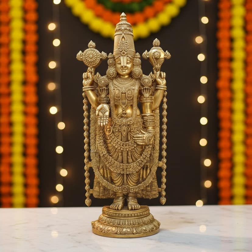 Handcrafted Brass Tirupati Balaji Mandir Murti, Height : 47 Inch (BSMAS1496 A)