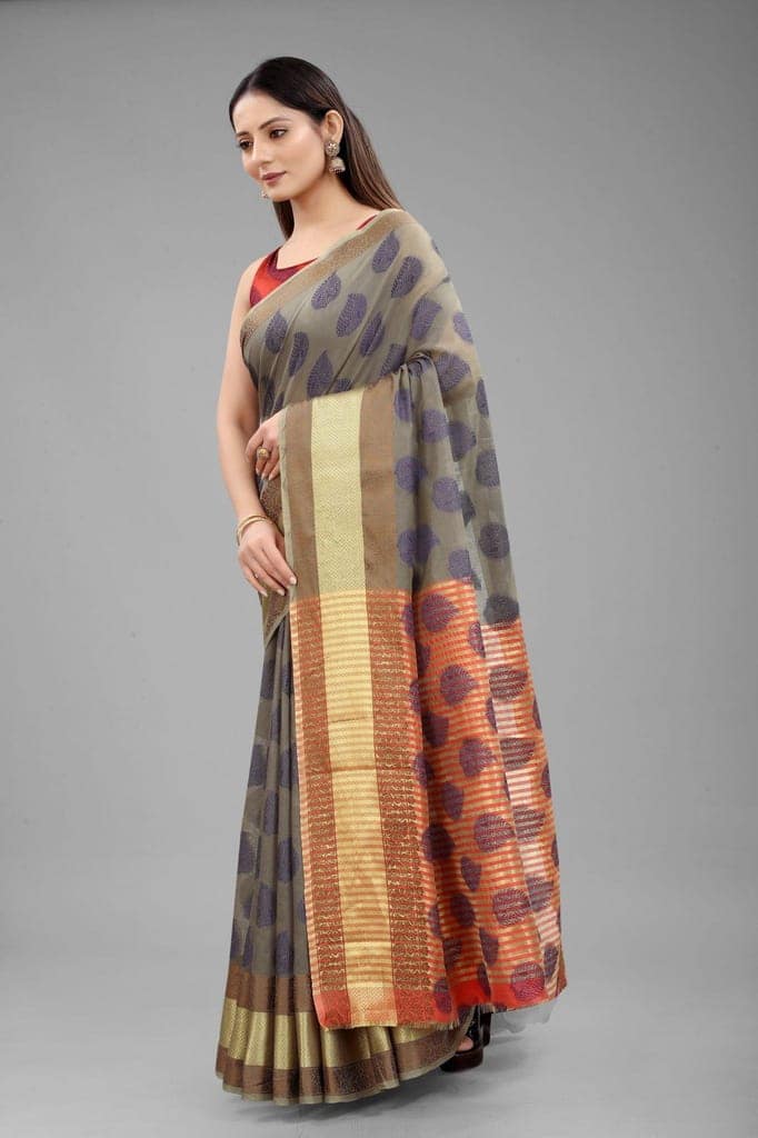 Silk Zone Women's Cotton Woven Saree With Unstiched Blouse Piece view 3