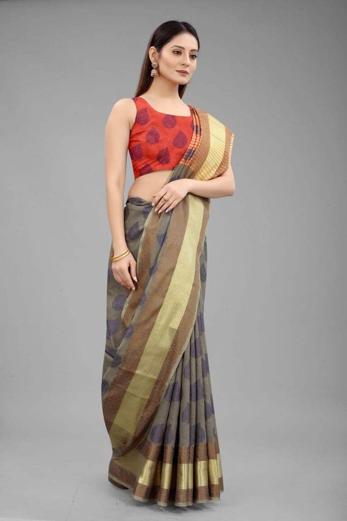 Silk Zone Women's Cotton Woven Saree With Unstiched Blouse Piece view 4