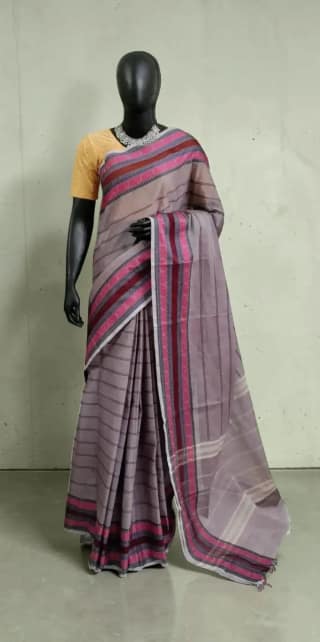Handwoven Kanchipuram Cotton-Silk Saree in Mauve Pink with Woven Borders