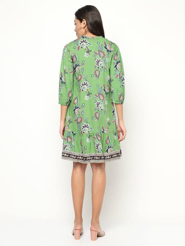 Green Printed Flared Dress view 3