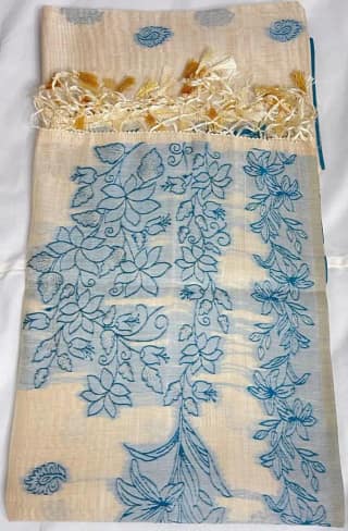 Bomkai Sonepuri Beige Cotton Saree Olive Paisley Buti