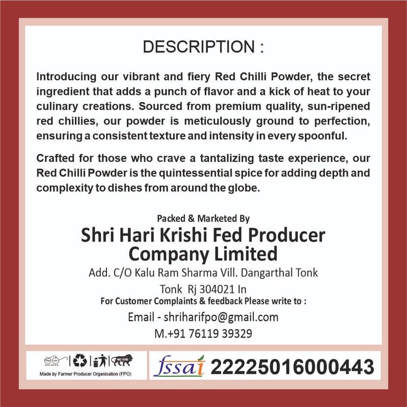 Red Chilli Powder (100 gm) Pack of 2 by Shri Hari Fed Krishi Producer – Pure, Natural & Made by Farmers view 4