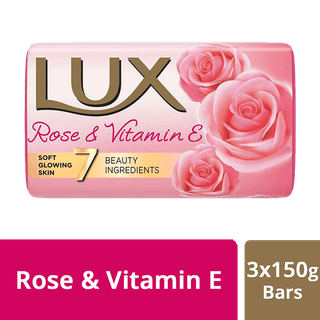 Lux Rose & Vitamin E Soap Bar, For Soft Glowing Skin With 7 Beauty Ingredients, 150 G (Pack Of 3)