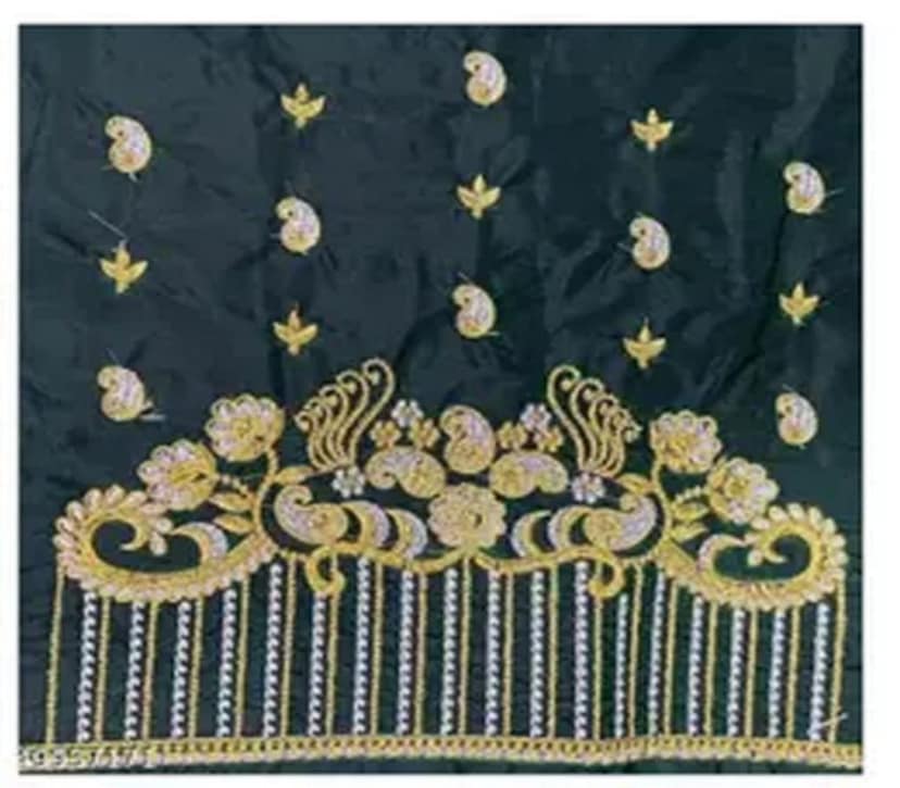 Dark Green embroidered blouse - Un Stiched Blouse - 1 Meter view 2