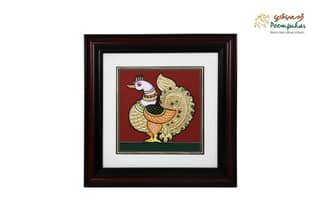 Poompuhar Peacock Tanjore Painting (Gold Foil Work,9x9inch), Multicolour )