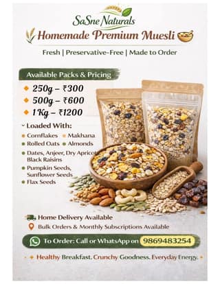 SaSne Naturals Homemade Premium Muesli (500g) | Freshly Made & Preservative-Free | Healthy Breakfast