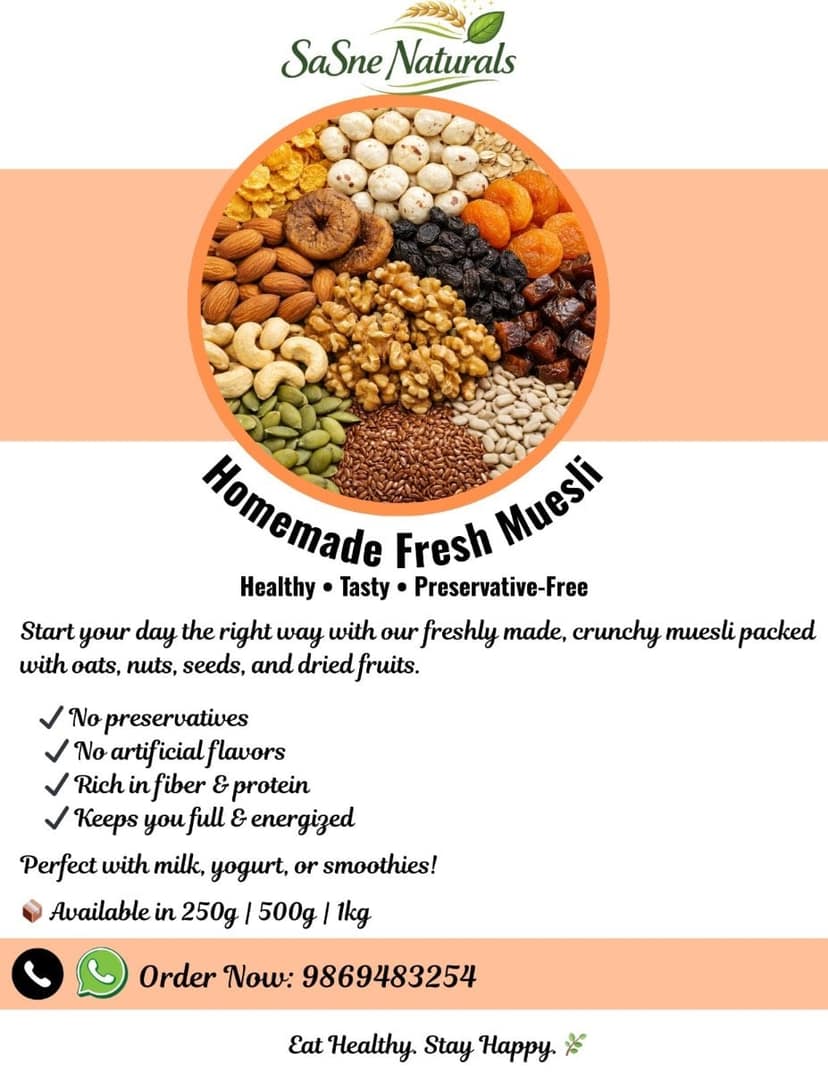 SaSne Naturals Homemade Premium Muesli (500g) | Freshly Made & Preservative-Free | Healthy Breakfast view 2