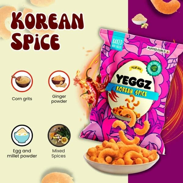 YEGGZ Combo (Creamy Cheese,Briyamy,Spicy Korean) Puffed Curls - Crispy Snacks (Pack Of 3) view 5