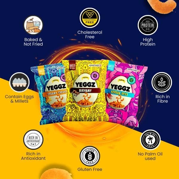 YEGGZ Combo (Creamy Cheese,Briyamy,Spicy Korean) Puffed Curls - Crispy Snacks (Pack Of 3) view 6