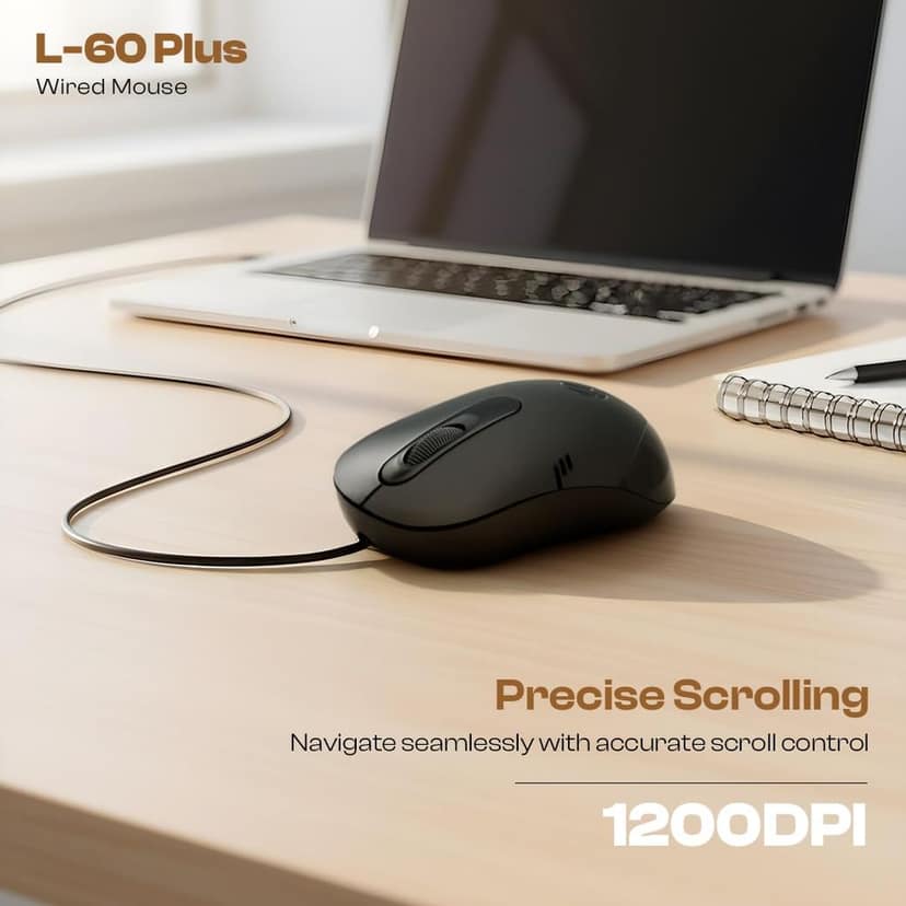 Lapcare Optical USB Mouse L-60 Plus (Ind) 1000Dpi,3- Button, Scrolling Wheel, Plug and Play (Black) view 4