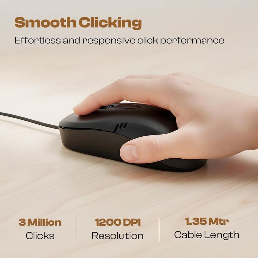 Lapcare Optical USB Mouse L-60 Plus (Ind) 1000Dpi,3- Button, Scrolling Wheel, Plug and Play (Black) view 6