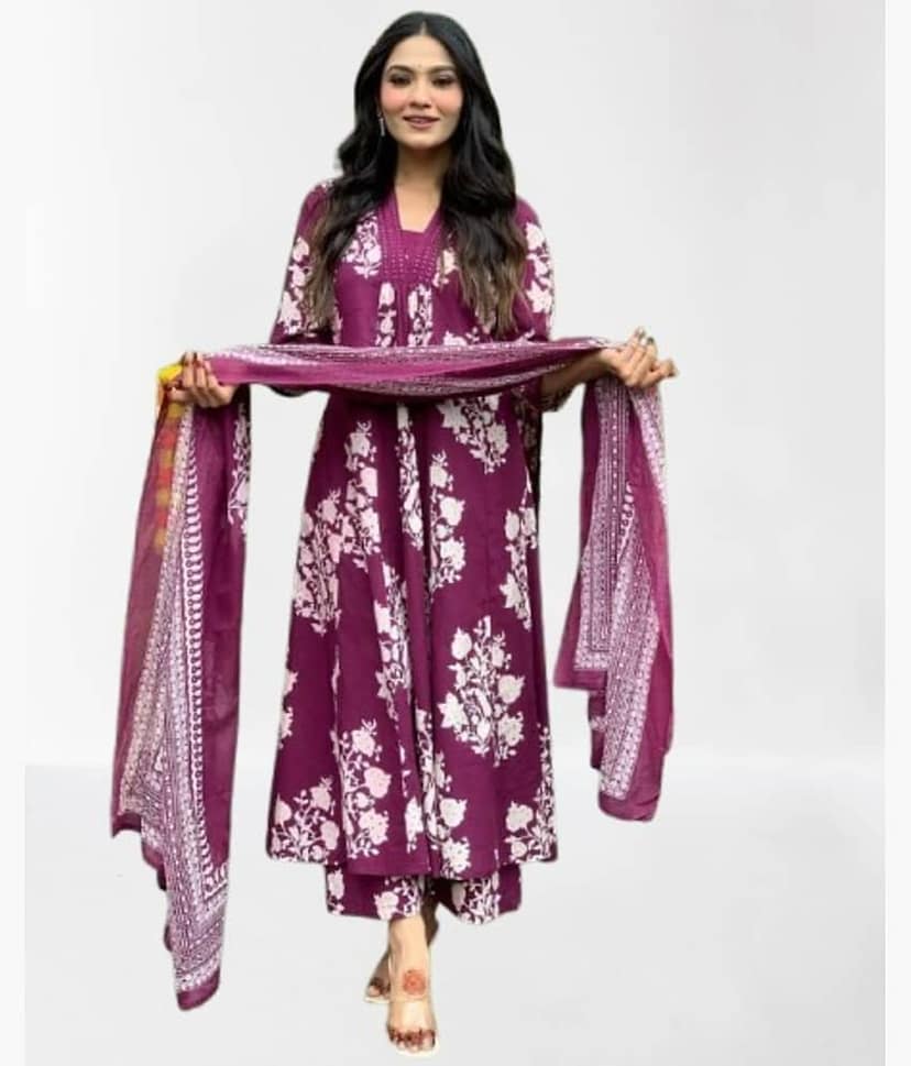 S & D Attire Women's Rayon Applique Kurti With Palazzo ( Wine )