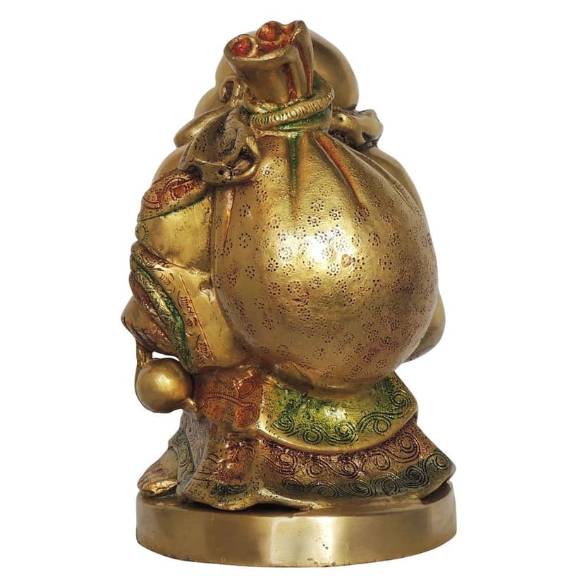 Brass Laughing Buddha Idol - Feng Shui God of Wealth Statue, Height : 10.5 Inch (BSMAS036 G) view 3