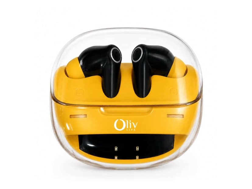 OlivLife NERO True Wireless Earbuds, Bluetooth 6.0 in-Ear Headphones with ENC Mic, 14H Playtime, Deep Bass, Premium Sound, Type-C Fast Charging Case - Yellow