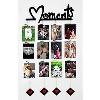 Khush Its Amazing Home Decor Wood Moments With Squre Heart Hanging Up Down Hanging Photo Display, DIY Picture Photo Frame Collage Set Includes Multi colour Clips