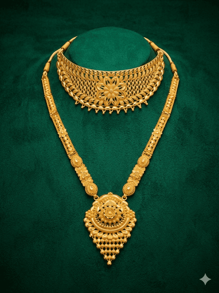 Traditional Indian Bridal Gold Necklace Combo Set view 3