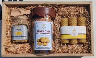 Nectar Pure Natural Gift Set: Honey with almonds n cashews, Handmade Cookies & Beeswax Candles From Aryahi