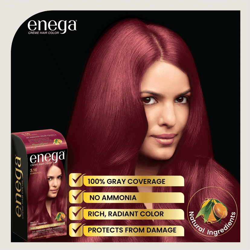 Enega nourishing no ammonia burgundy cream hair color with argan oil & green tea extract 120ml view 6