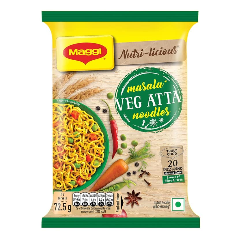Maggi Nutri-Licious Masala Veg Atta Noodles, 72.5G Pouch