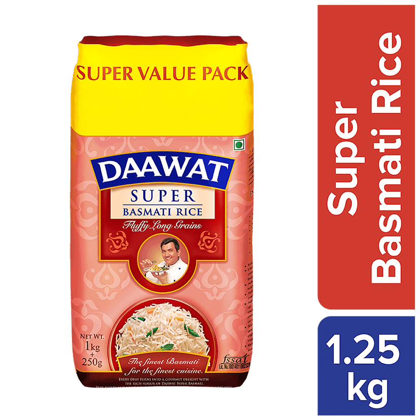 Daawat Basmati Rice/Basmati Akki - Super, 1 Kg 250 G Extra
