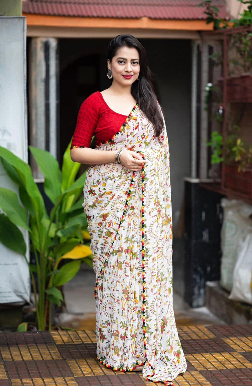 Warli Printed Georgette Saree with Blouse