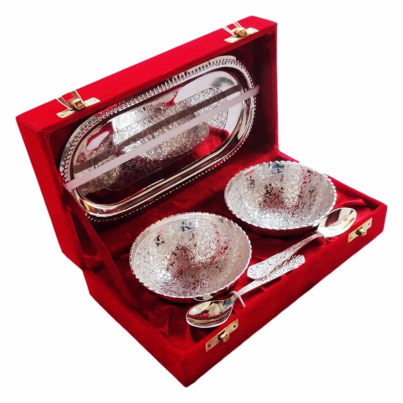 Decorative Silver Plated 2 Bowl With Tray And Spoon (BMAS052) view 3