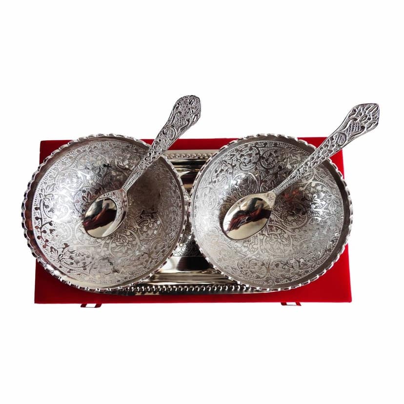 Decorative Silver Plated 2 Bowl With Tray And Spoon (BMAS052) view 4