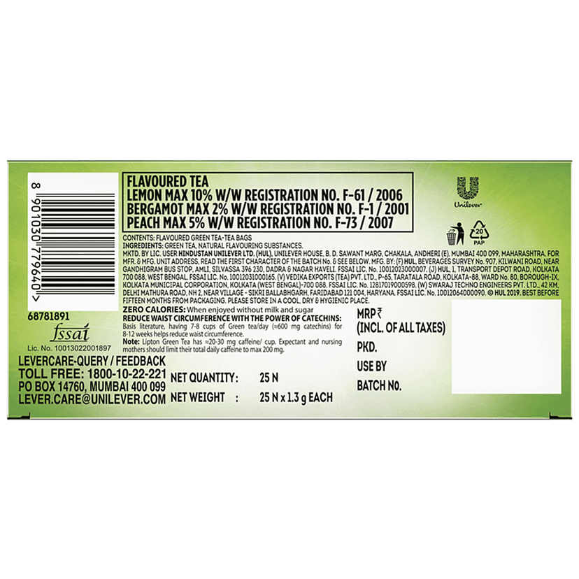 Lipton Green Tea Bags - Lemon Zest, 32.5 G (25 Bags X 1.3 G Each) view 2